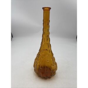 Vintage Empoli Italy Amber Genie Bottle Decanter Brick Hobnail MCM
